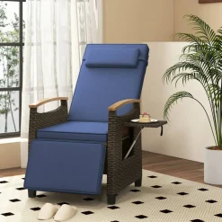 Patio Wicker Recliner Chair with Adjustable Backrest and Footrest