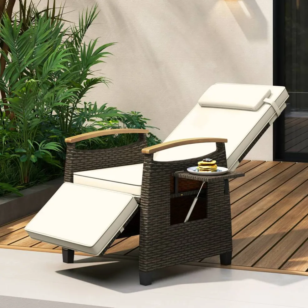 Patio Wicker Recliner Chair with Adjustable Backrest and Footrest