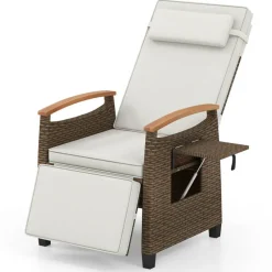 Patio Wicker Recliner Chair with Adjustable Backrest and Footrest