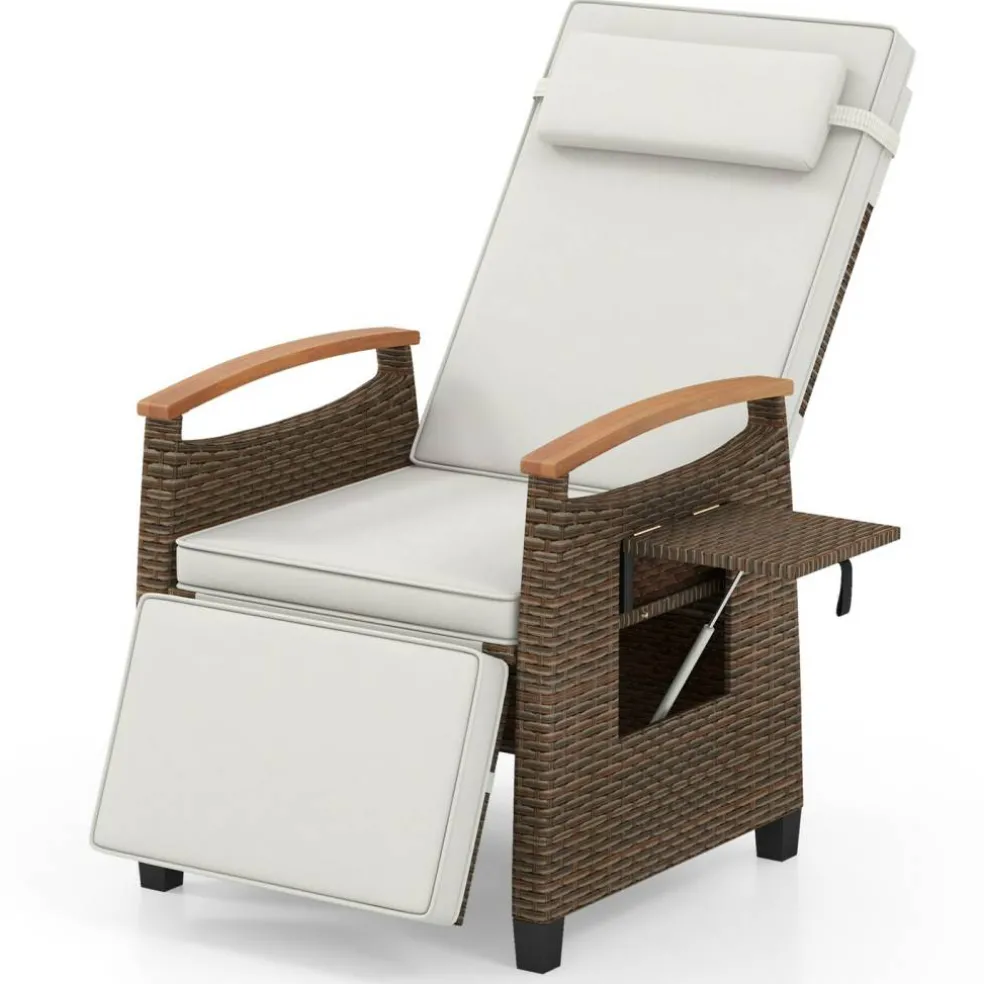 Patio Wicker Recliner Chair with Adjustable Backrest and Footrest