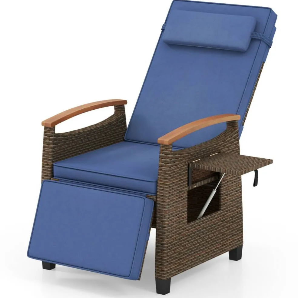 Patio Wicker Recliner Chair with Adjustable Backrest and Footrest
