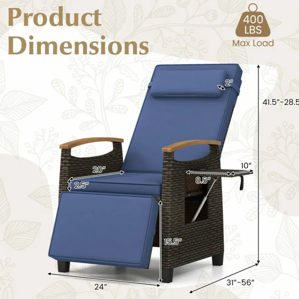 Patio Wicker Recliner Chair with Adjustable Backrest and Footrest