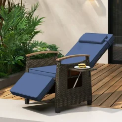 Patio Wicker Recliner Chair with Adjustable Backrest and Footrest