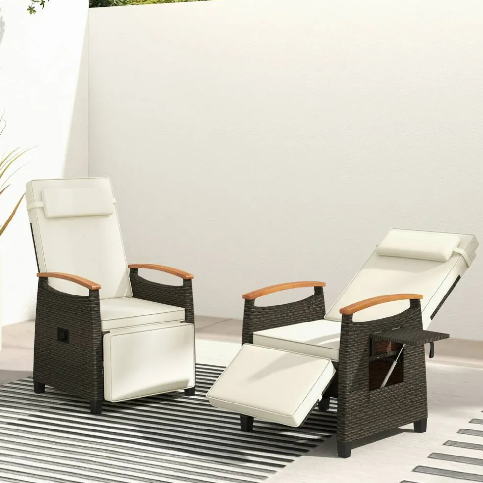 Patio Wicker Recliner Chair with Adjustable Backrest and Footrest