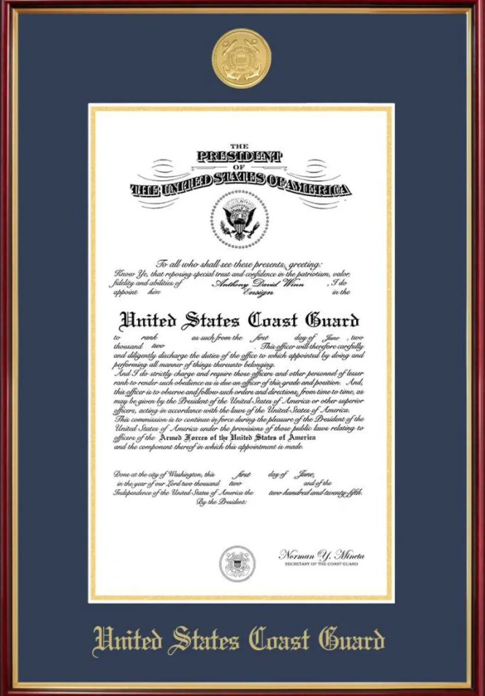 Patriot Frames Coast Guard 10x14 Certificate Petite Frame with Gold Medallion