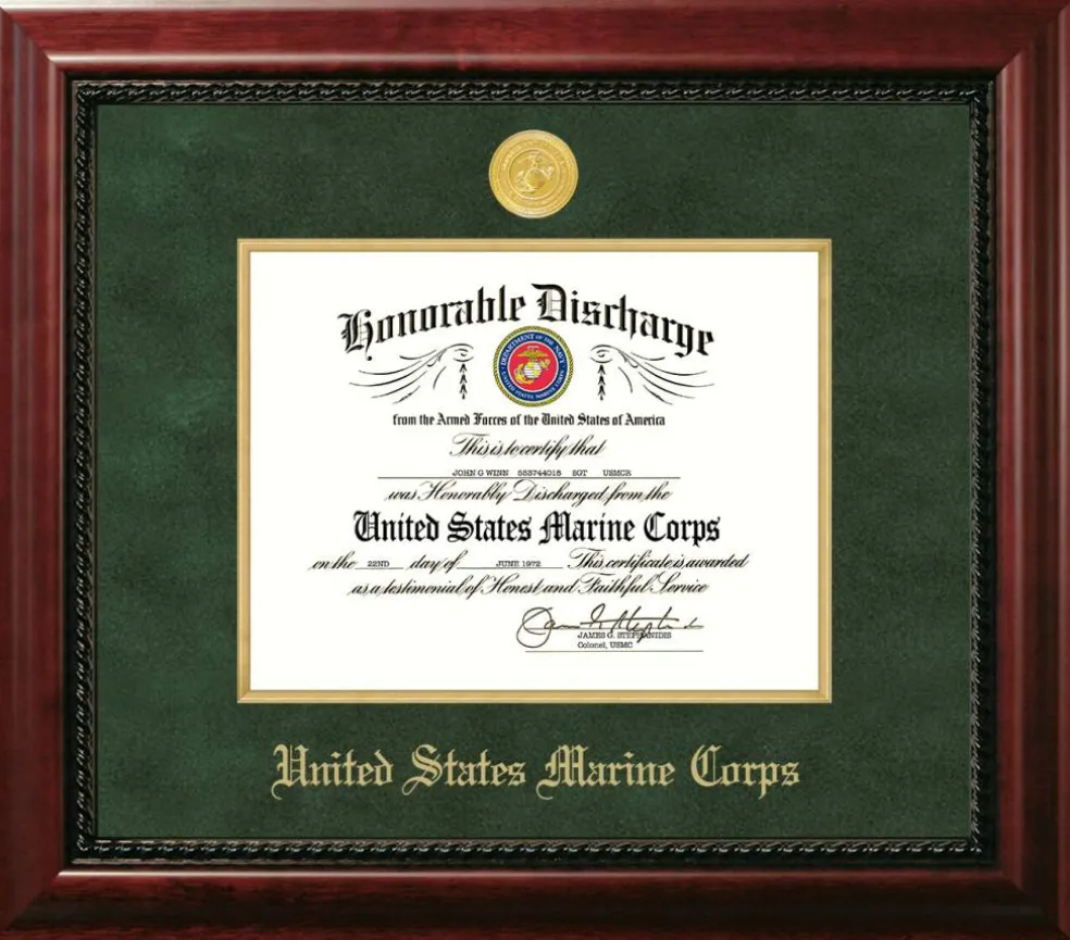 Patriot Frames Marine 8.5x11 Discharge Executive Frame with Gold Medallion and gold Filet
