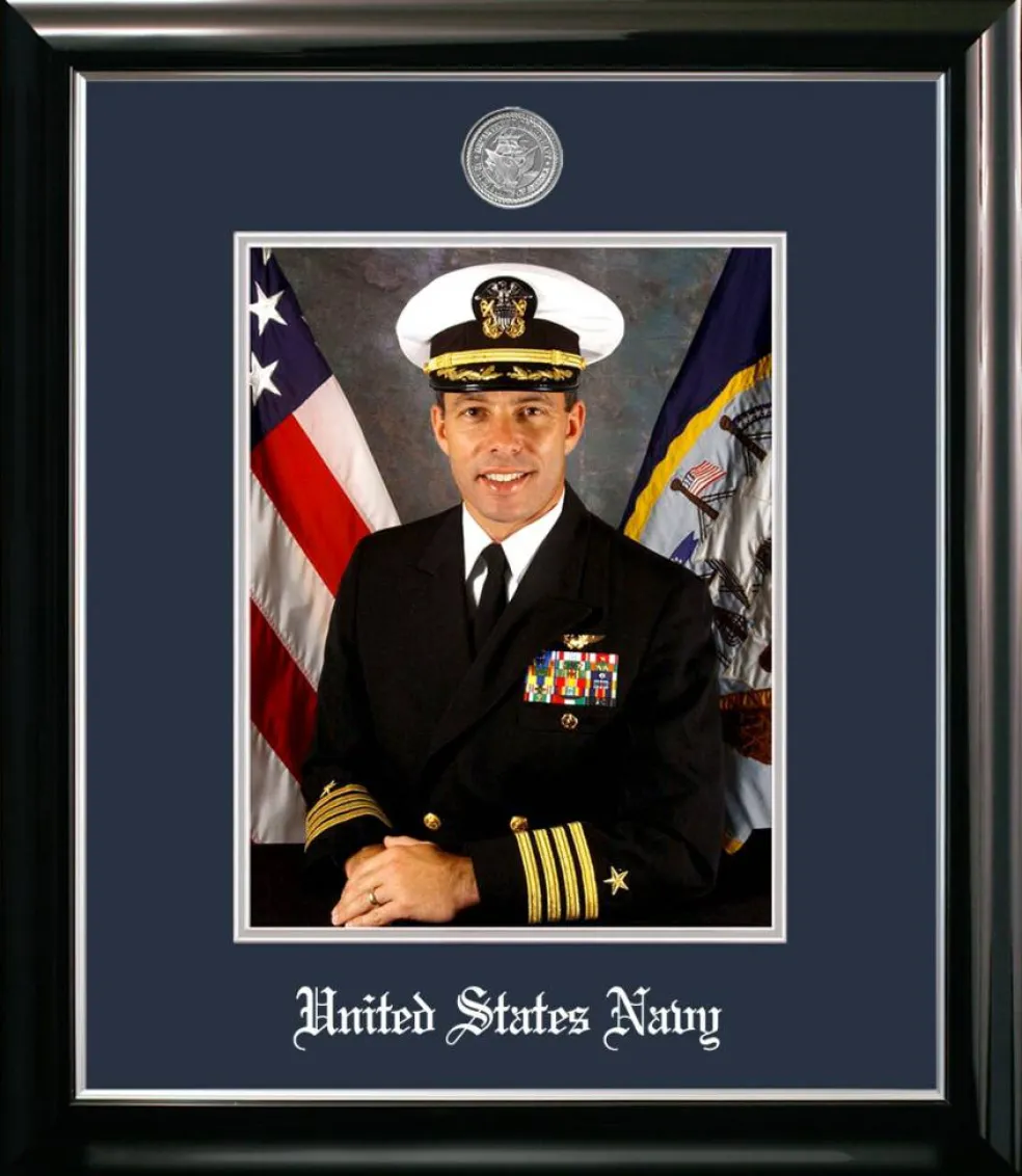Patriot Frames Navy 8x10 Portrait Classic Black Frame with Silver Medallion