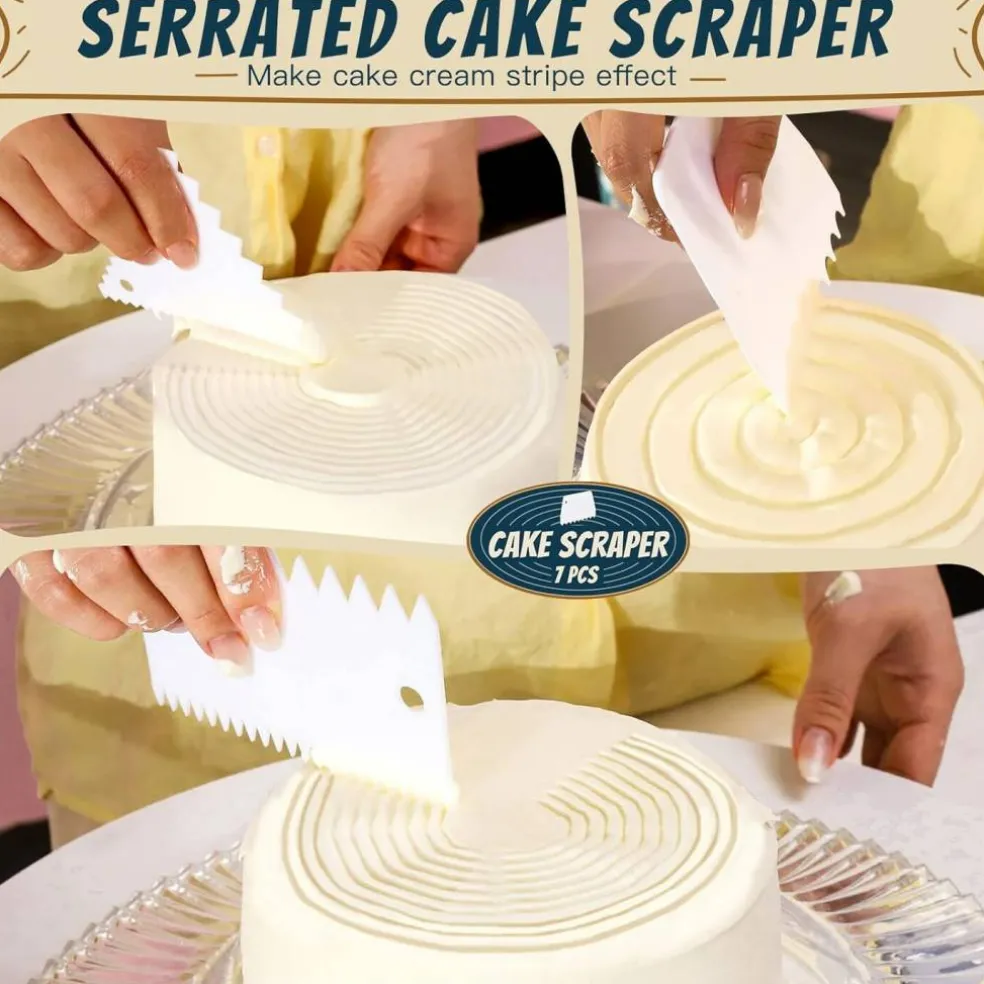 7-Pc Cake Scraper Set - Plastic Scrapers, Cake Smoother & Decorating Tools