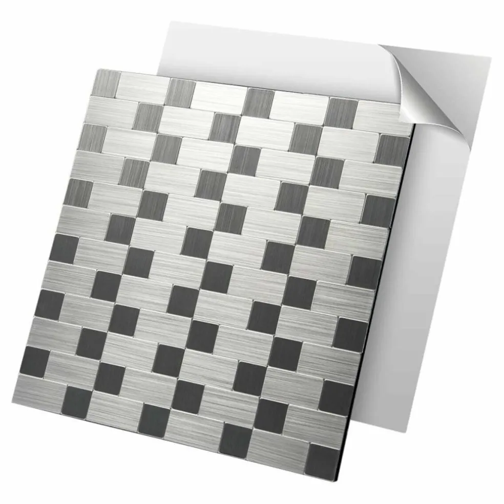 10-Pck Peel and Stick Metal Backsplash Tile Bath Kitchen Mosaics Wall