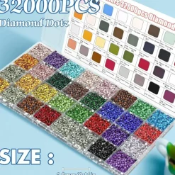 32,000 Pcs Acrylic Diamond Painting Beads – 32 Colors Flat Back Round Rhinestones for 5D DIY Craft, DMC Color Code Boxed Diamond Art Supplies