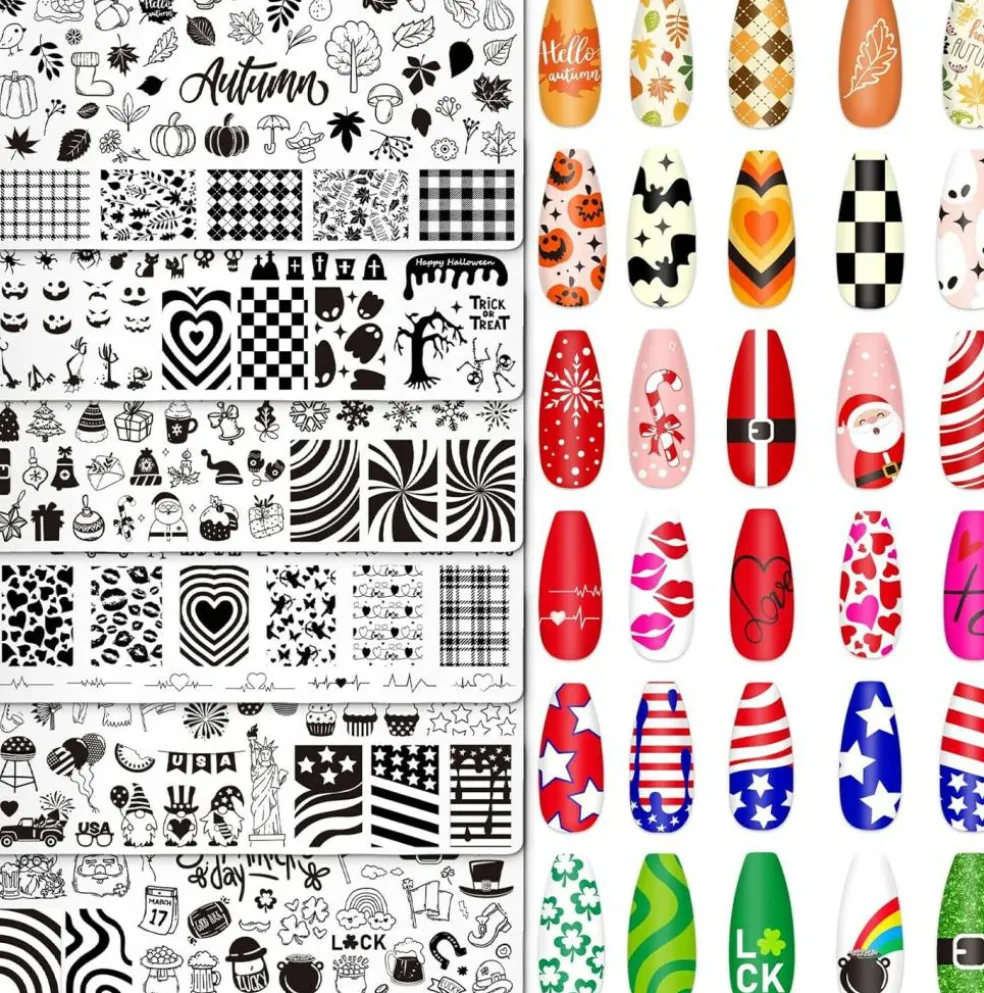 6Pcs All Holiday Nail Art Plates