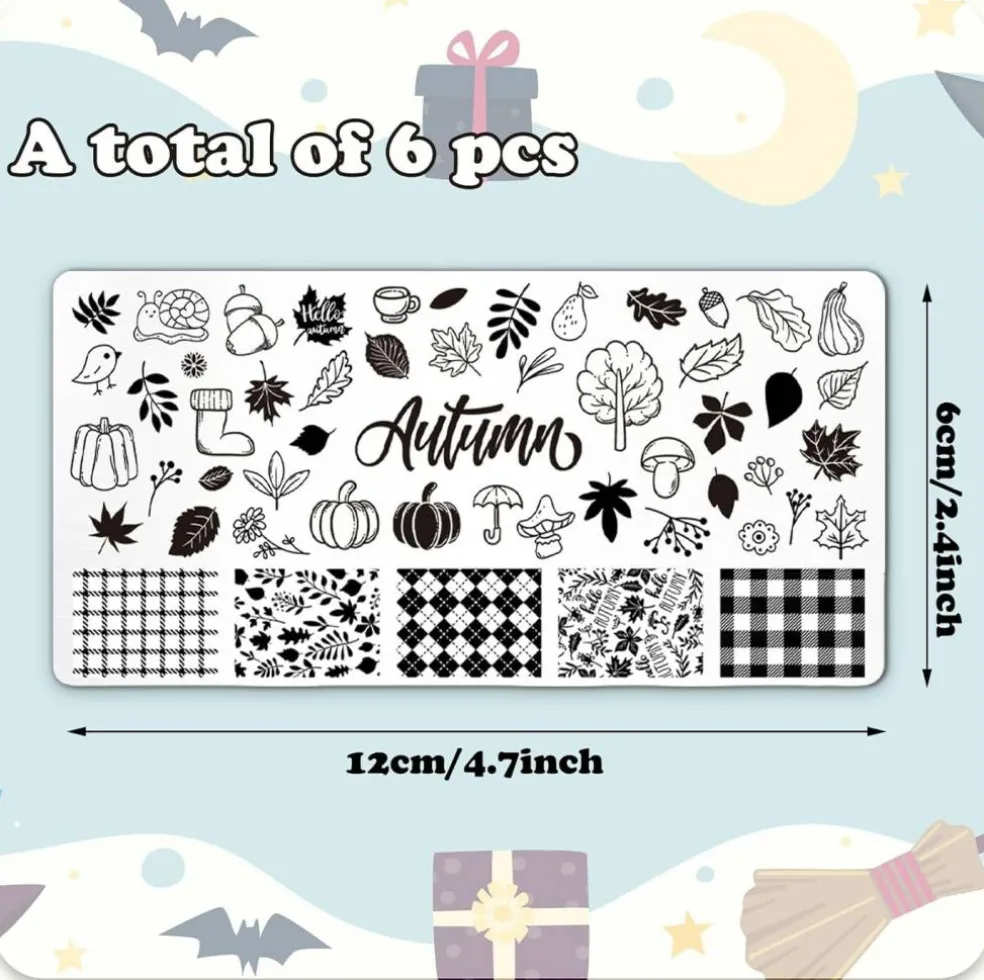 6Pcs All Holiday Nail Art Plates