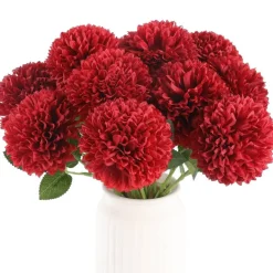 12 Pcs Artificial Chrysanthemums Flowers Burgundy Red Flowers, Fake Mums Silk Flowers for Spring Home Decor Christmas Floral Arrangement Halloween Table Centerpiece (12, Burgundy)
