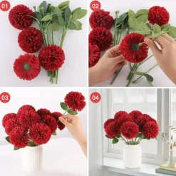 12 Pcs Artificial Chrysanthemums Flowers Burgundy Red Flowers, Fake Mums Silk Flowers for Spring Home Decor Christmas Floral Arrangement Halloween Table Centerpiece (12, Burgundy)