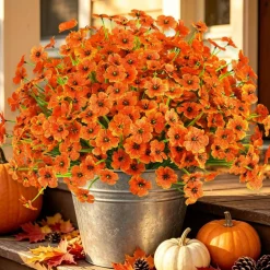 24PCS Artificial Fall Flowers for Outdoors, Fake Mums, Orange