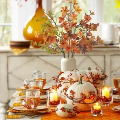 3PCS Artificial Fall Greenery Stems for Vase, Faux Autumn Leaf Branches, Realistic Fall Foliage Picks for Thanksgiving Centerpieces, Harvest Festival, Wedding, Farmhouse & Home Decorations