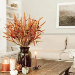 6 Pcs Artificial Fall Stems, 22.4" Faux Autumn Wheat Stalks & Fall Leaves Branches, Fake Fall Flowers with Decorative Grass for Vase, Table Centerpieces, Thanksgiving, Harvest & Home Decor