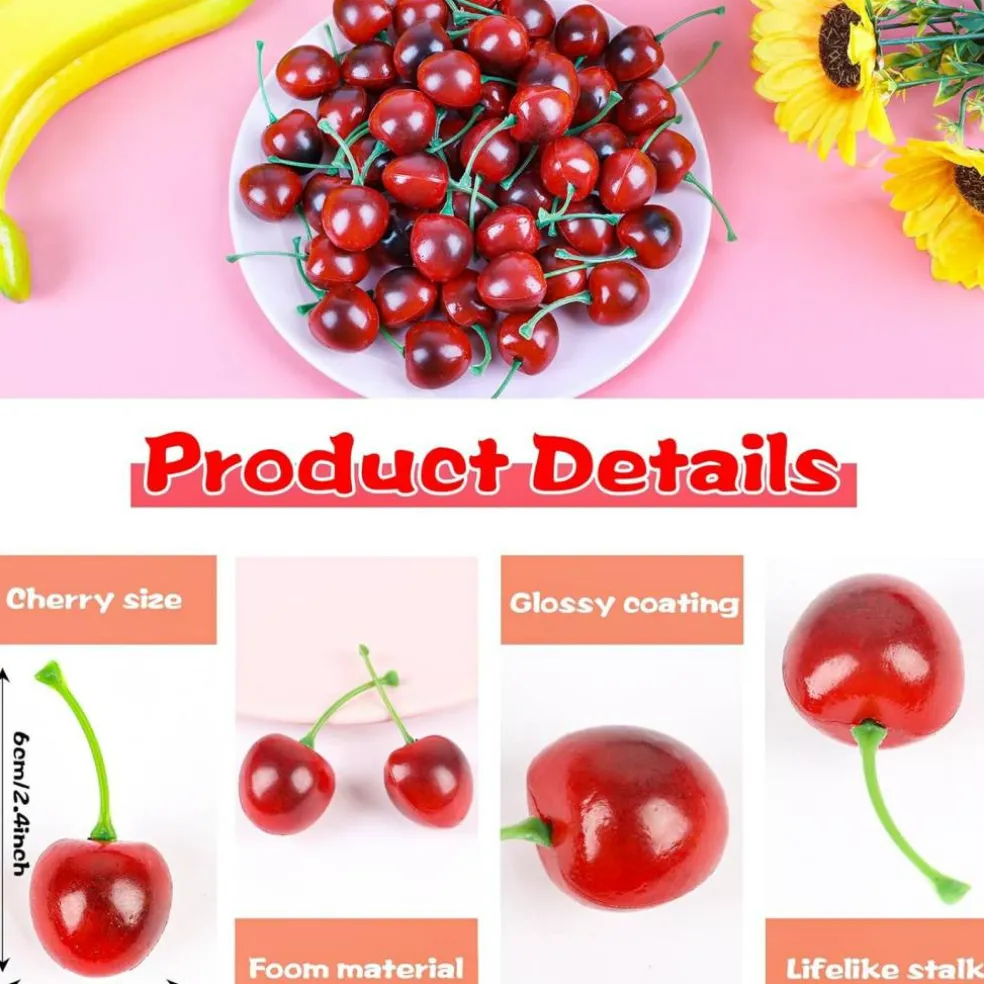 50pcs Artificial Fruit Cherries,Lifelike Fake Cherry Simulation Decor