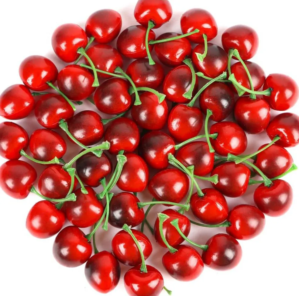 50pcs Artificial Fruit Cherries,Lifelike Fake Cherry Simulation Decor