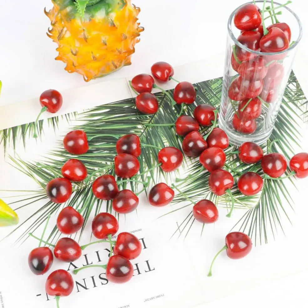 50pcs Artificial Fruit Cherries,Lifelike Fake Cherry Simulation Decor