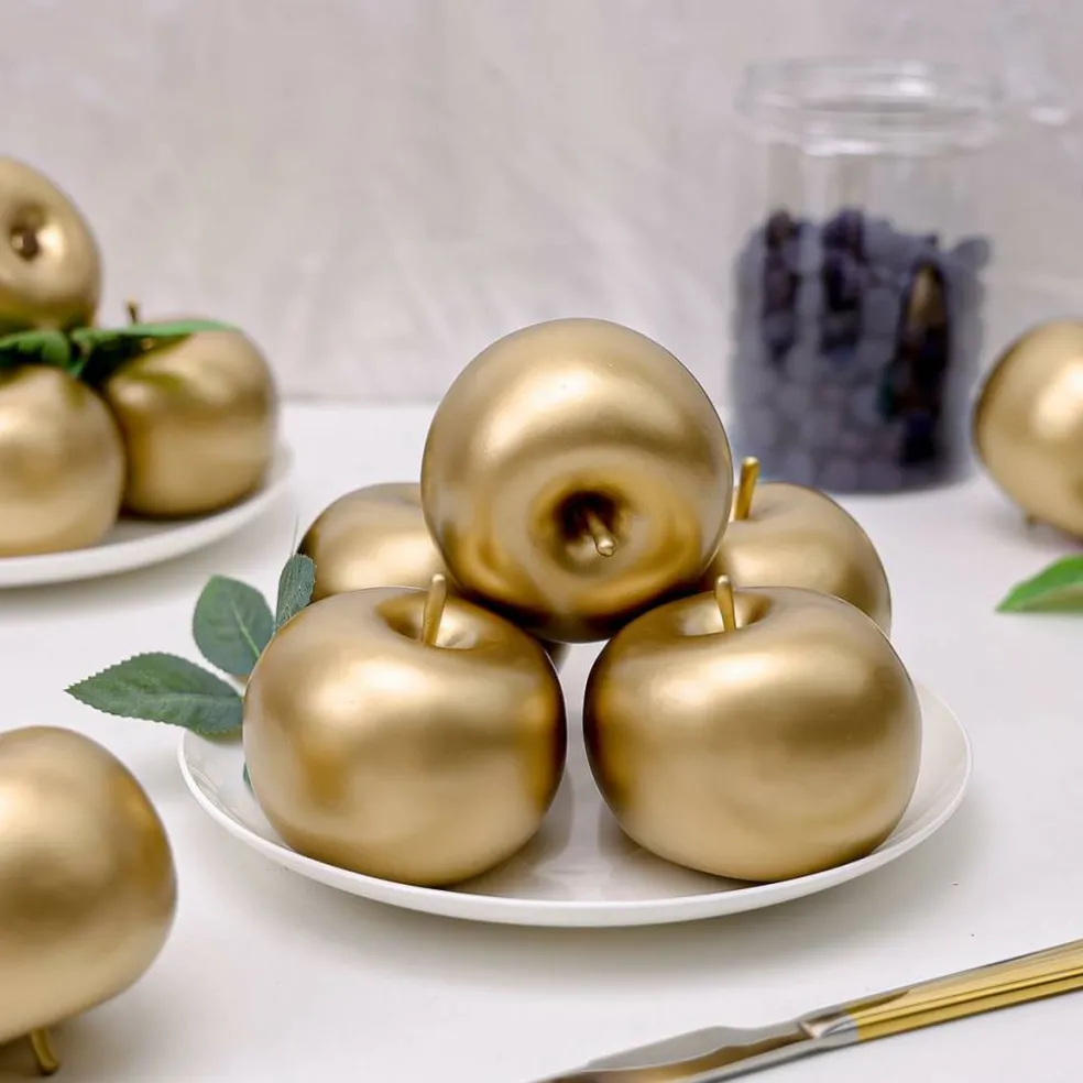 6 PCS Artificial Gold Apple Fake Apples Fruit Home Party Christmas Decoration