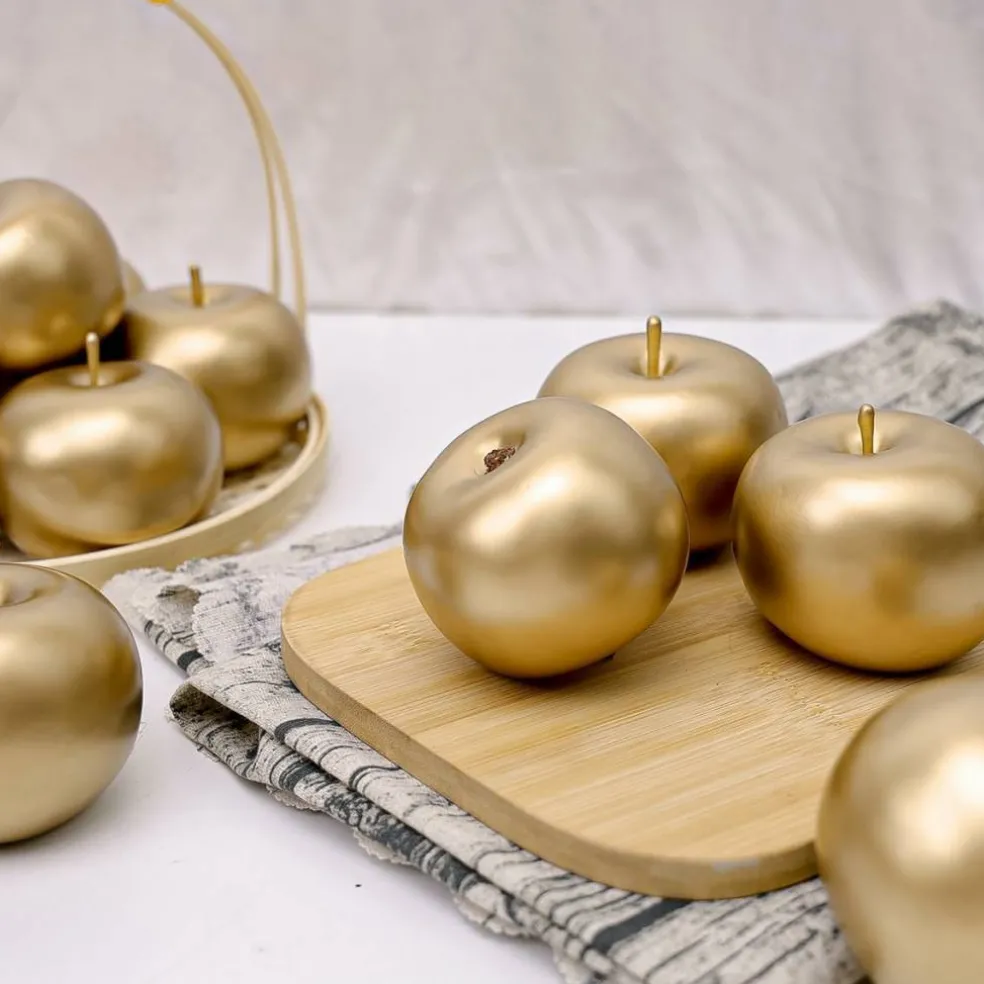 6 PCS Artificial Gold Apple Fake Apples Fruit Home Party Christmas Decoration