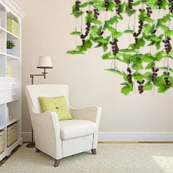 5PCS Artificial Grape Vine Garland, 8FT Fake Greenery Hanging Vines with Lifelike Leaves & Grapes, Silk Leaf Faux Plant Garland for Home Decor, Wedding, Garden, Party & Wall Decoration
