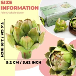 6PCS Artificial Green Artichokes, Realistic Faux Vegetables for Decoration, Lifelike Fake Artichoke Bowl Fillers for Home Kitchen Table Centerpieces, Wedding, Party & Photography Props