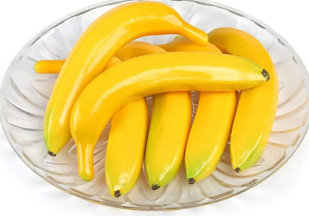 6pcs Artificial Lifelike Simulation Yellow Bananas Fake Fruit, 7.5X 1.25 Inches