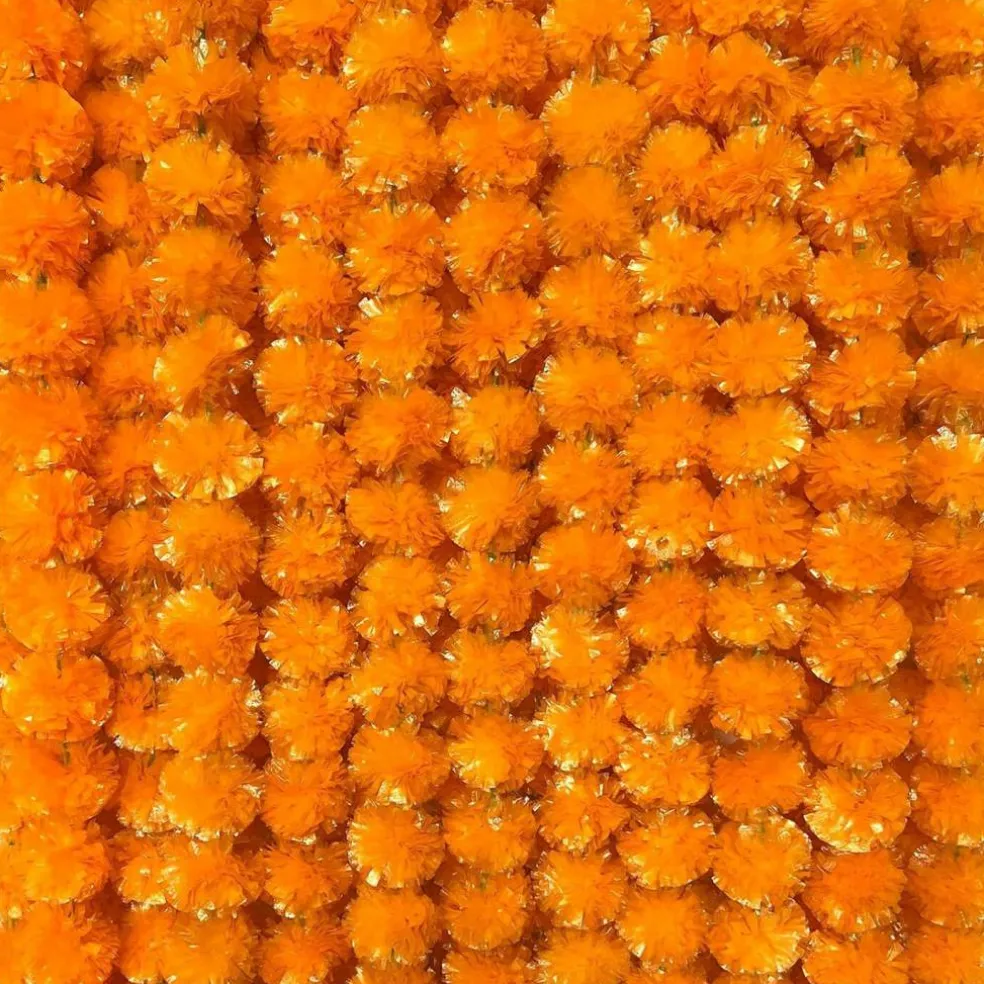 4 Pcs Artificial Long Marigold Garland - 5 Feet (Orange)