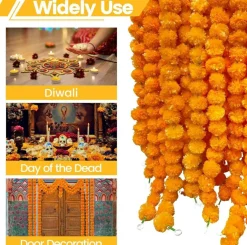 4 Pcs Artificial Long Marigold Garland - 5 Feet (Orange)
