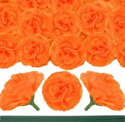 60 Pcs Artificial Marigold Flowers with Stems (Orange)