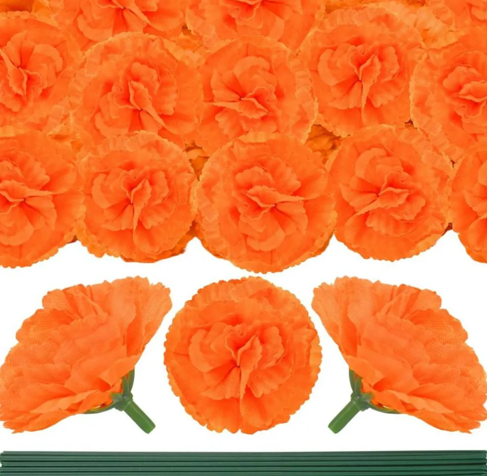 60 Pcs Artificial Marigold Flowers with Stems (Orange)