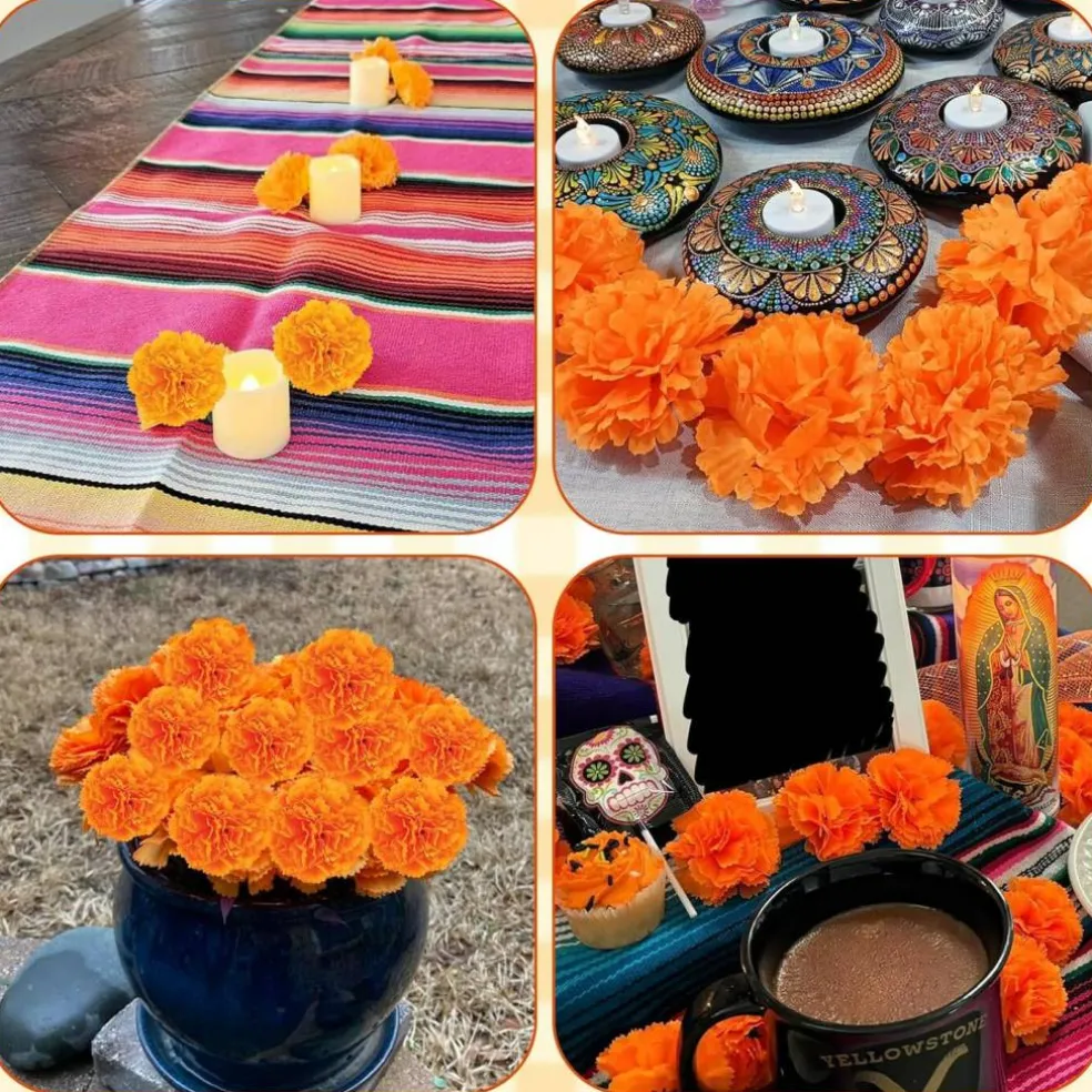120Pcs Artificial Marigold Flowers (Orange-120pcs) 2.4"D x 2.4"W x 1.7"H