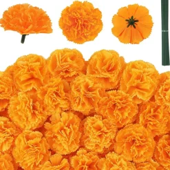 120Pcs Artificial Marigold Flowers (Orange-120pcs) 2.4"D x 2.4"W x 1.7"H