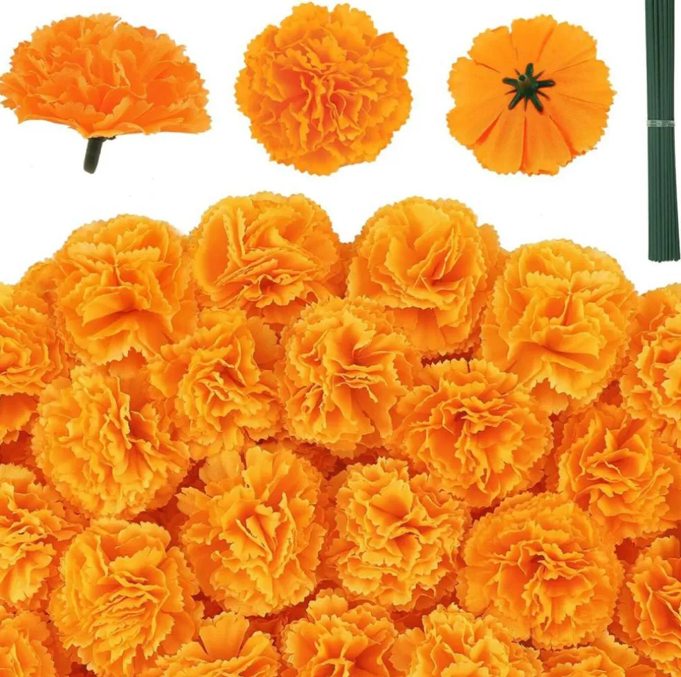 120Pcs Artificial Marigold Flowers (Orange-120pcs) 2.4"D x 2.4"W x 1.7"H