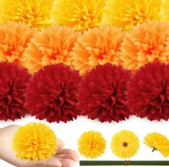 40PCS Artificial Marigold Flower Heads, 3.15 Inch Silk Marigolds with 25 Stems for DIY Garlands, Day of the Dead, Diwali, Cinco de Mayo, Fiesta, Wedding, Halloween & Home Decorations (Orange, Yellow & Red)
