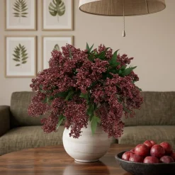 6 Pcs Artificial Nandina Berry Stems 17 Inch, Faux Purple Berry Spray with Realistic Leaves, Fall Floral Picks for Wedding Bouquets, Farmhouse Vase Arrangements, Autumn Home Decor