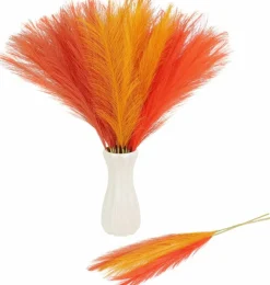 30Pcs Artificial Pampas Grass 21 Inch Golden Orange Red Fluffy Stems Vase Filler Boho Wedding Party Home Decor
