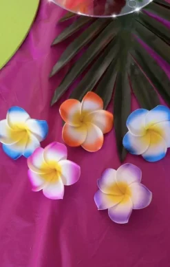 65pcs Artificial Plumeria Flower Heads Bulk (9 Assorted Colors) - Soft Foam Frangipani Petals for DIY Hair Clips, Wreaths & Hats - Hawaiian Luau Aloha Party Decorations, Tropical Floating Pool Decor & Table Scatter