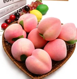 9 PCS Artificial Red Peach Fruit, Realistic Foam Fake Peaches for Fruit Bowl, Kitchen, Home Decor, Flower Arrangement, Photography Props, Store Display, Party Decoration
