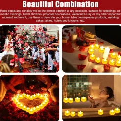 1000Pcs Artificial Rose Petals + 24Pcs LED Heart Light Candles