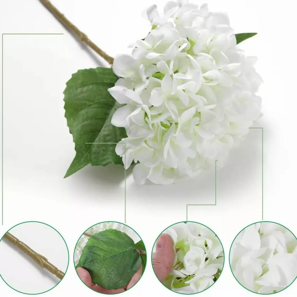5 Pcs Artificial Silk Hydrangea Flowers 18'' White Bouquet