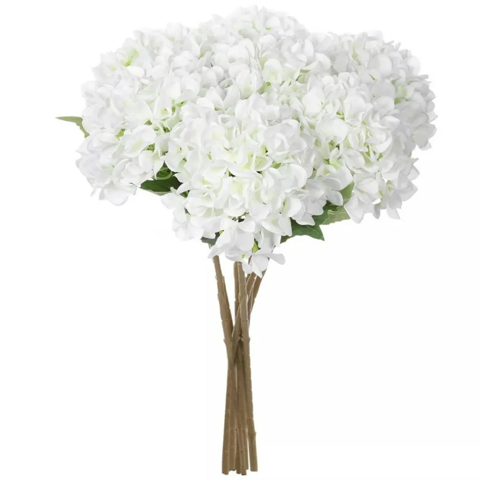 5 Pcs Artificial Silk Hydrangea Flowers 18'' White Bouquet