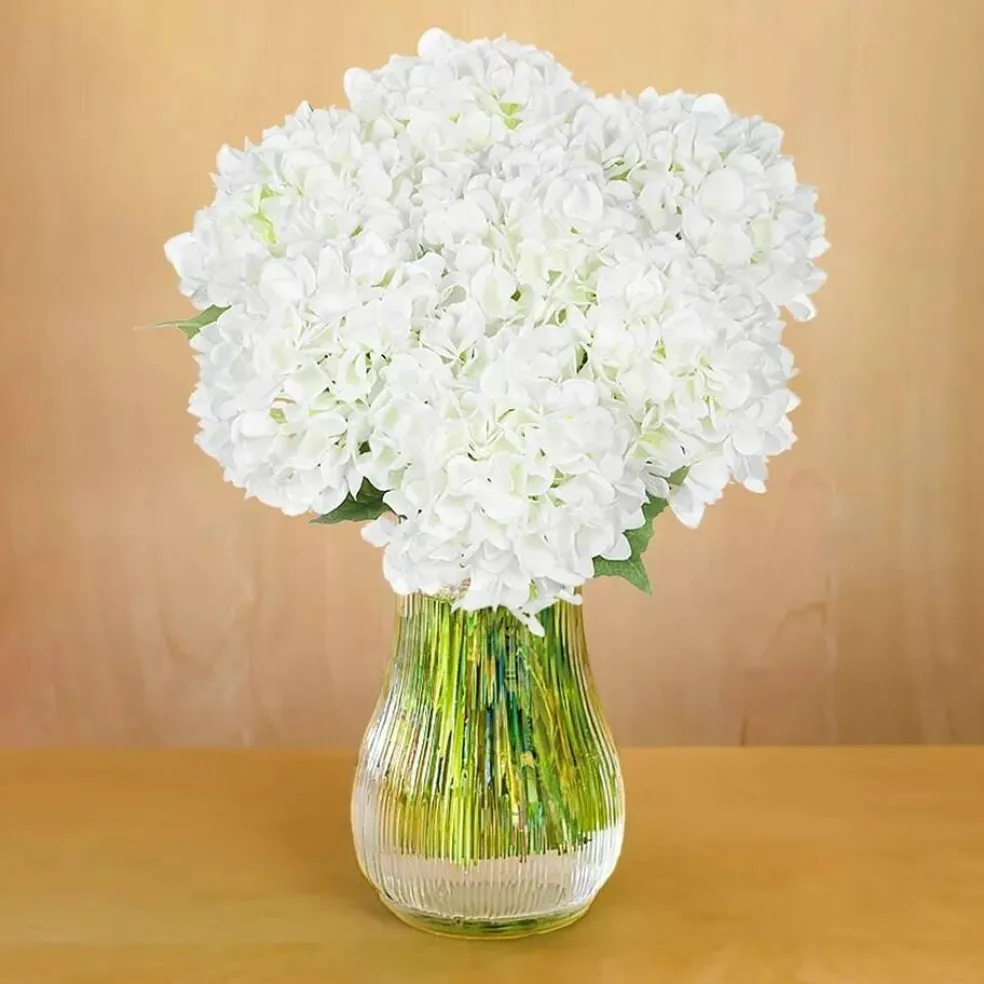 5 Pcs Artificial Silk Hydrangea Flowers 18'' White Bouquet