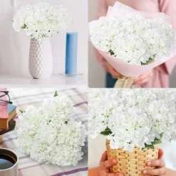 5 Pcs Artificial Silk Hydrangea Flowers 18'' White Bouquet