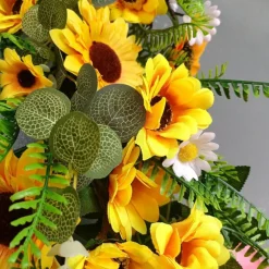 2PCS Artificial Sunflower Garland, 2ft Faux Flower Vine with Green Leaves & White Flowers, Hanging Floral Garland for Home Decor, Wedding Arch, Garden & Party Decorations