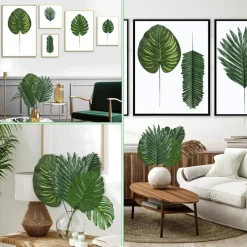 108 Pcs Artificial Tropical Leaves Decoration Set with Stems Palm Monstera Jungle Safari Hawaiian Luau Party Greenery for Wedding Birthday Beach Theme Table Decor