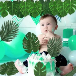 108 Pcs Artificial Tropical Leaves Decoration Set with Stems Palm Monstera Jungle Safari Hawaiian Luau Party Greenery for Wedding Birthday Beach Theme Table Decor