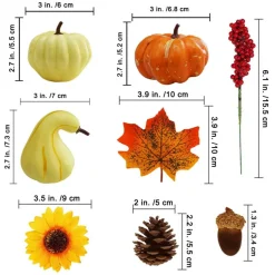 60 Pcs Assorted Small Artificial Pumpkins and Gourds with Acorns Pinecones Maple Leaves Sunflowers Fall Harvest Decoration Set for Thanksgiving Halloween Bowl Filler Table Centerpiece Wreaths